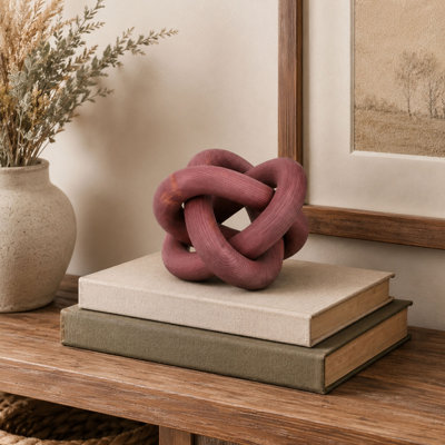 Natural Wood 3-Link Chain Decor, Rustic Tabletop Accent, Reddish-Brown