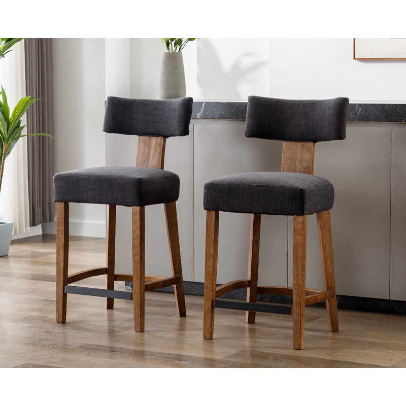 Mid Century Modern Bar Stools Farmhouse Upholstered Chairs With Curved Backrest Kitchen Bar Chairs, Dark Gray