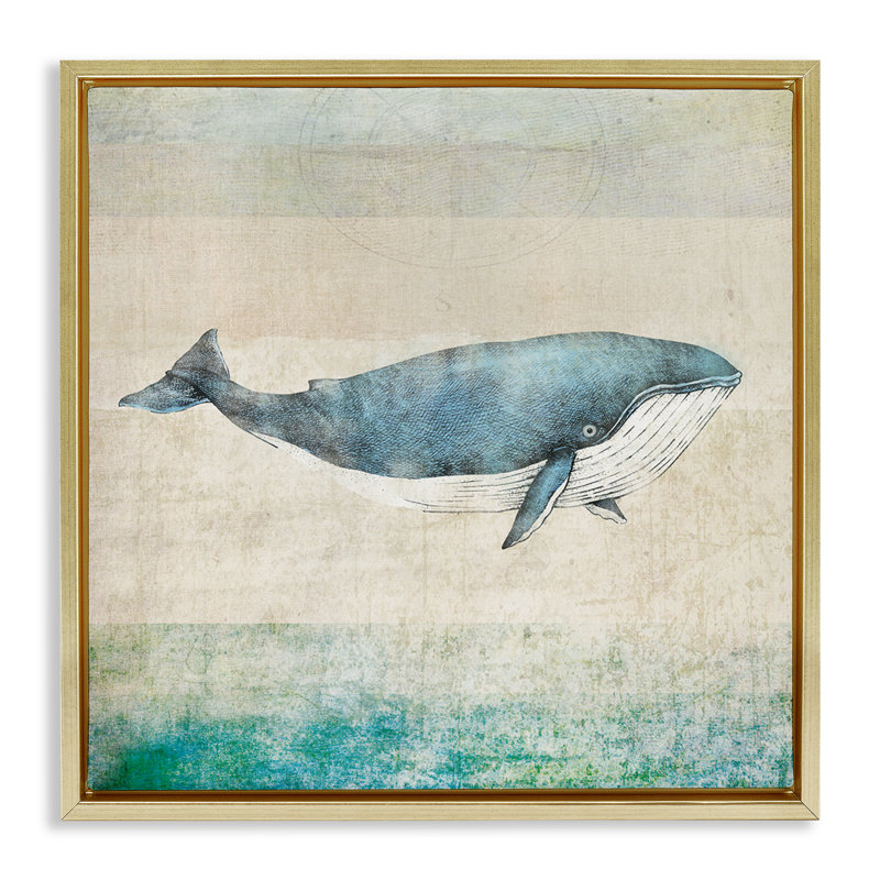 «Rustic Maritime Whale Floater» par JG Studios, Cadre flottant métallique doré, H 18 po x l 18 po