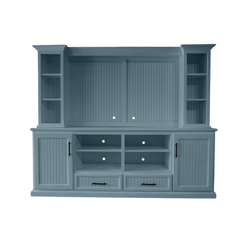 Crédence en bois massif deux pièces, Aqua captivant, 76" H x 92.5" W x 12.75" D