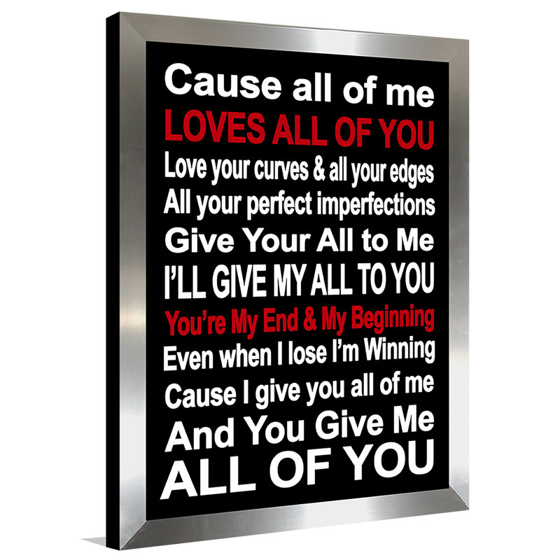 « all of me », art textuel encadré, H 37,5 po x l 25,5 po x P 1 po