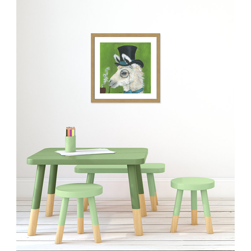 Lama et tuyau, art encadré, H 24,5 po x l 24,5 po x P 0,625 po, Cadre en chêne
