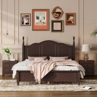 3-Pieces Bedroom Sets, Wood Platform Bed and Two Nightstands by Winston Porter