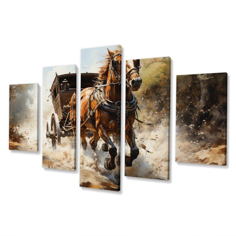 Old Cart Cart In Motion I - Animaux, art mural, salon - 5 panneaux