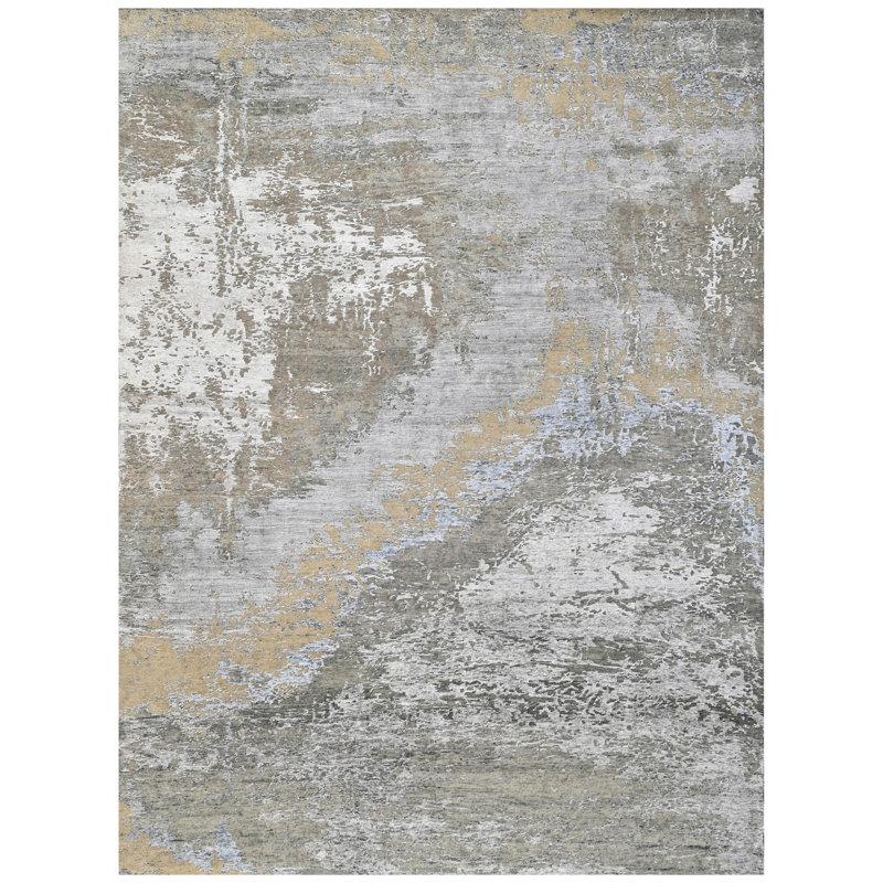 Tapis rectangulaire argent / bleu / beige / ivoire, Rectangle 9 pi x 12 pi