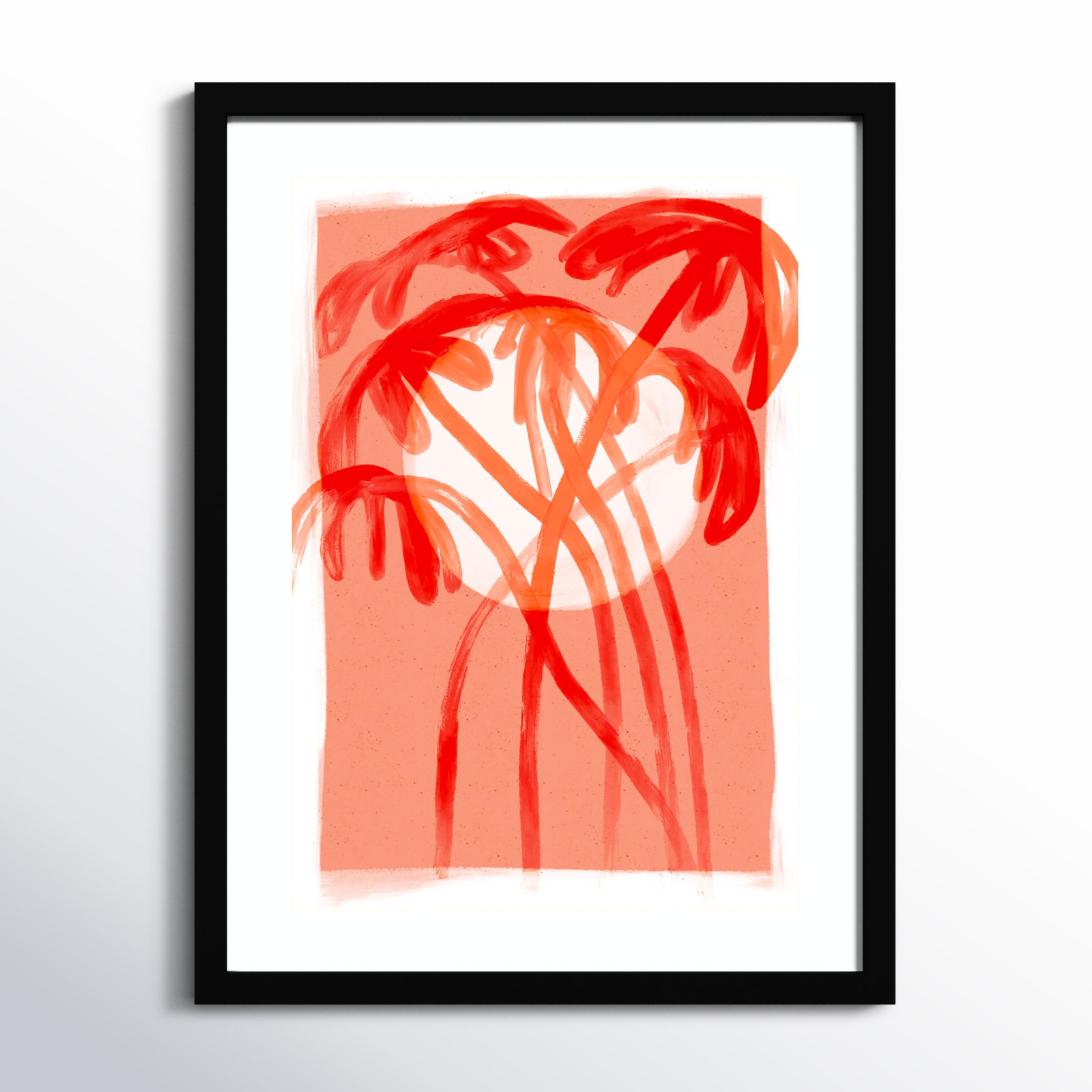 Palms At Sunset by Treechild Wood Framed Wall Art Print, Black, 25" H x 19" W