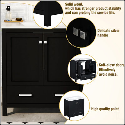 Ensemble de meuble-lavabo avec lavabos doubles (séparés), lavabos doubles en céramique, tablette de rangement et tiroirs séparés (miroir non inclus) - Solution de salle de bain moderne pour salles de bain spacieuses