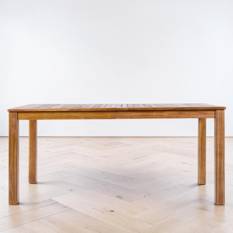 Table de salle à manger de patio, bois d'acacia, plateau à lattes, moderne contemporain, utilisation extérieure