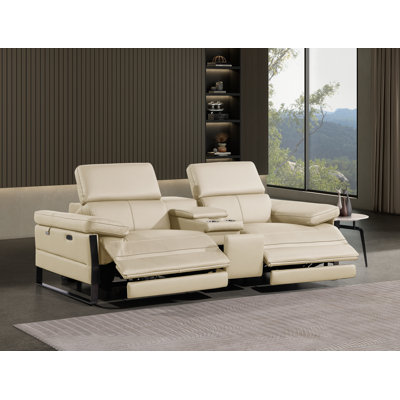 Top Grain Italian Leather Modular Power Dual Reclining Console Loveseat With Power Headrests