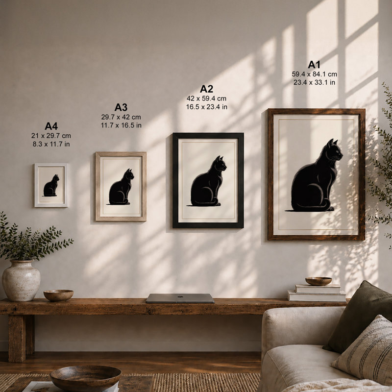 Silent Black Cat Minimalist - Framed Print, A1 - 84.1 x 59.4 cm, Unframed
