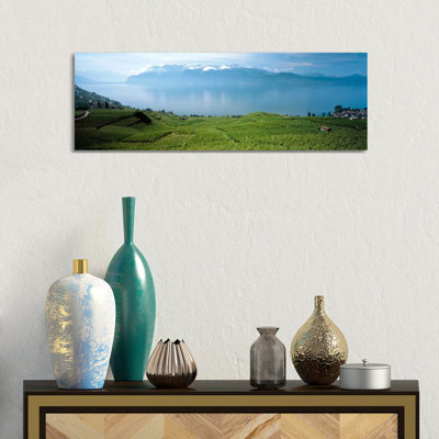 Vineyard Terraces & Lake Geneva, Lavaux, Vaud, Switzerland by Panoramic Images - Wrapped Canvas Panoramic Print
