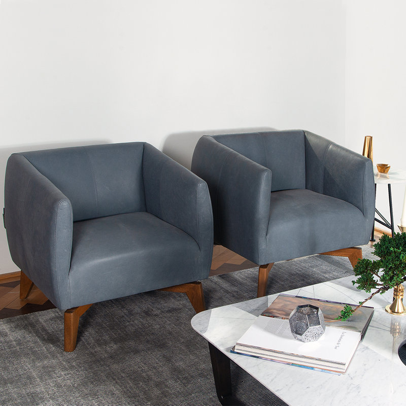 Indie Upholstered Armchair, Walnut, Lazio Taupe Leather