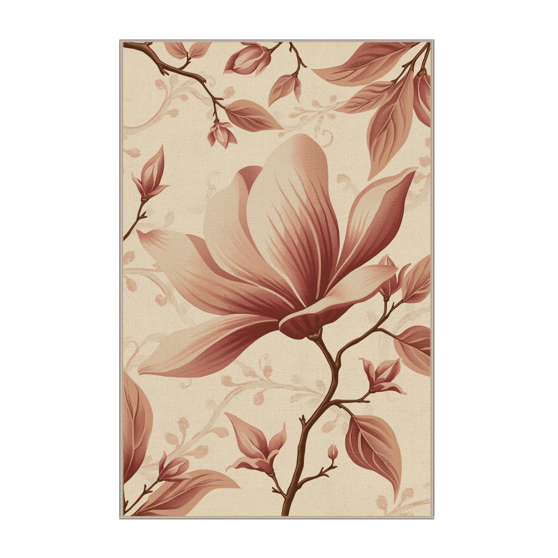 Machine Washable Ortmund Magnolia Classic Floral Rug in Beige – Beige Binding, 2x4