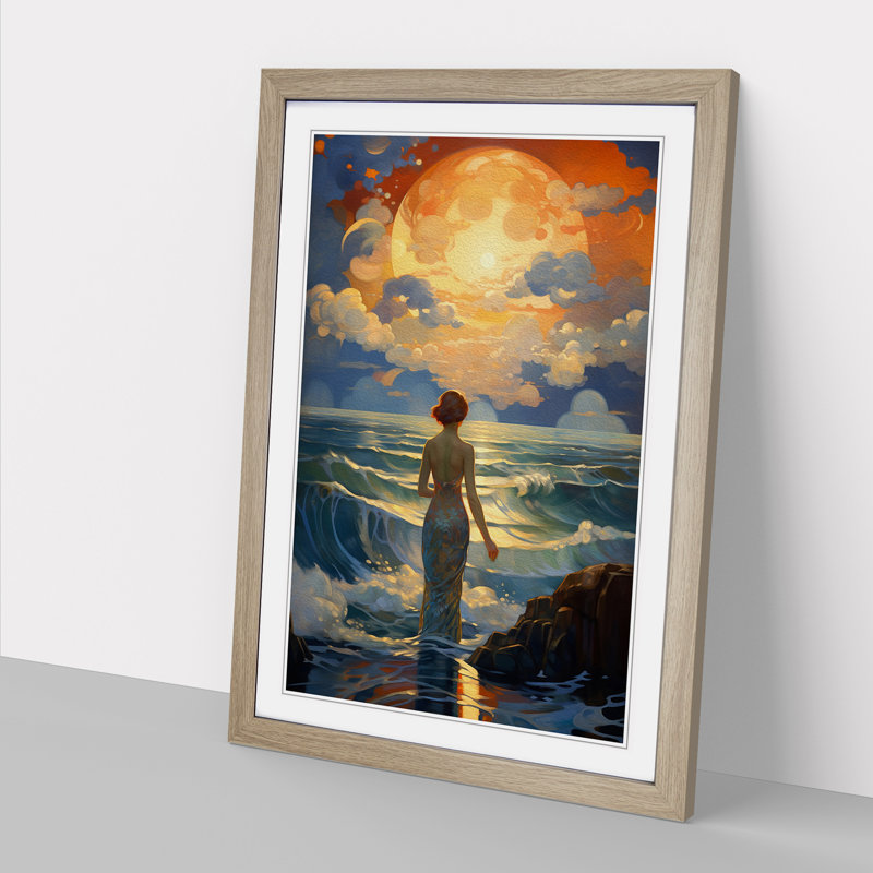 Ocean Deco - Single Picture Frame Print on Wood, 34cm H x 25cm W x 2cm D, Oak 