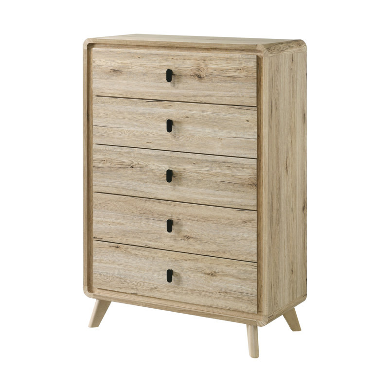 Ensemble de chambre à coucher à panneau moderne avec finition brun clair, 5 pièces, Très grand lit