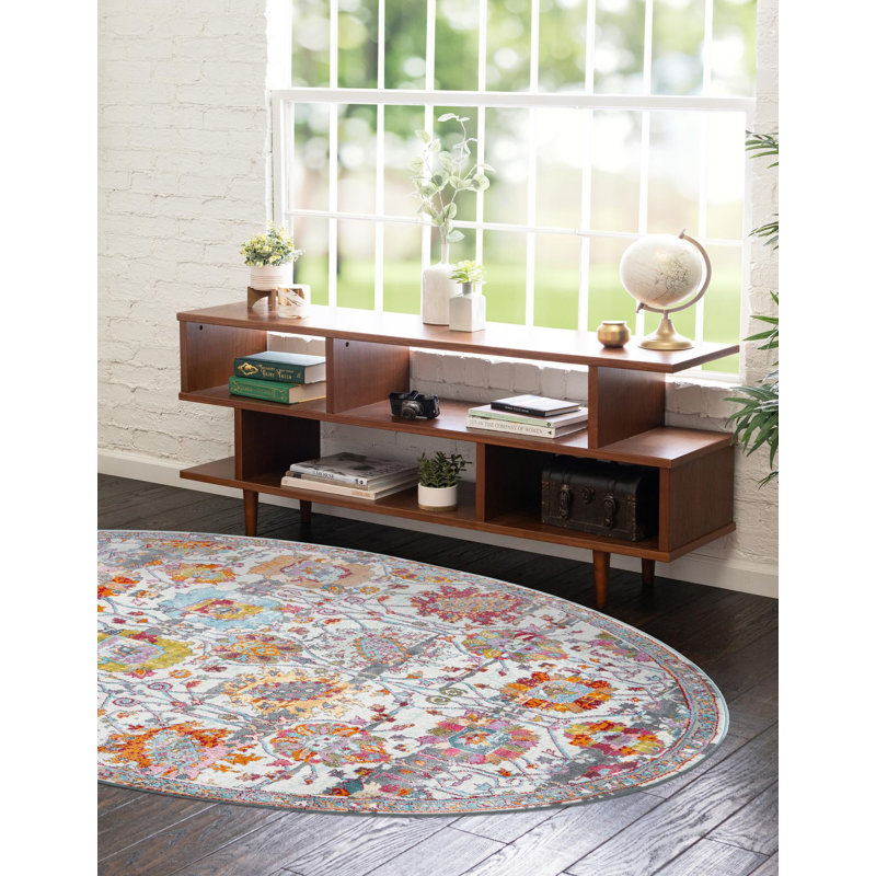 Tapis orange / gris / bleu Haefner, Ovale 3 pi 3 po x 5 pi 3 po