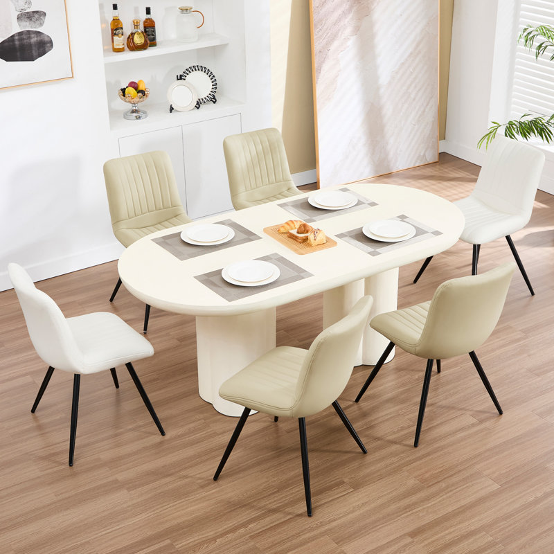 Chaise rembourrée en similicuir, Beige, 4