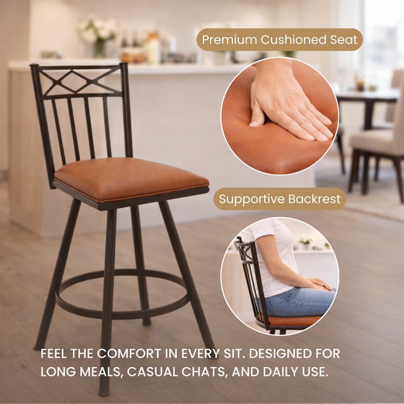 Sunnydale Lennix 26" Swivel Counter Stool, Molten Bronze Finish & Saddle Brown Leatherette