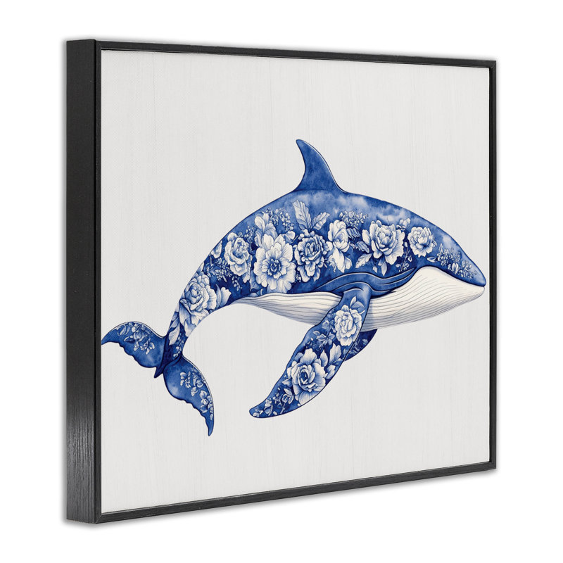 Floral Toile Whale, giclée encadrée, design avec lettres et doublure, H 11 po x l 14 po, Giclée encadrée noir minuit