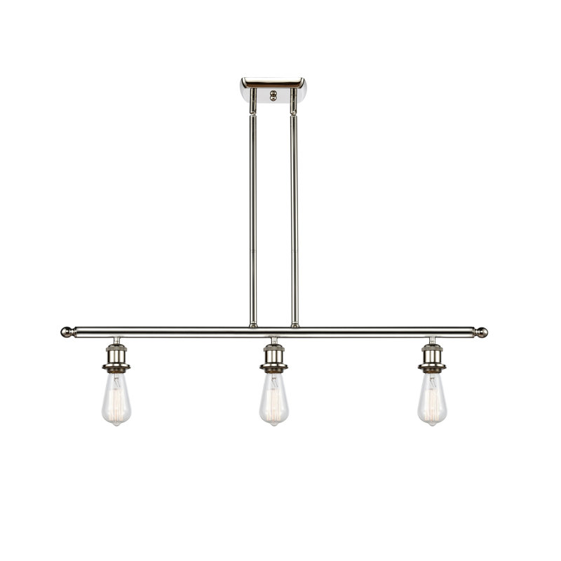 Luminaire suspendu linéaire à 3 lumières pour îlot de cuisine Osblek, Ampoule incandescente rétro de 60 watts, Nickel poli