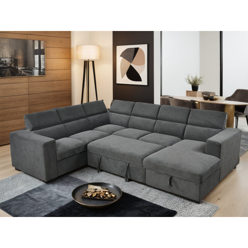 123" Oversized Sectional Sleeper Sofa U Shaped Sleeper Sofa Bed With Pull Out Couch Bed And Storage Chaise