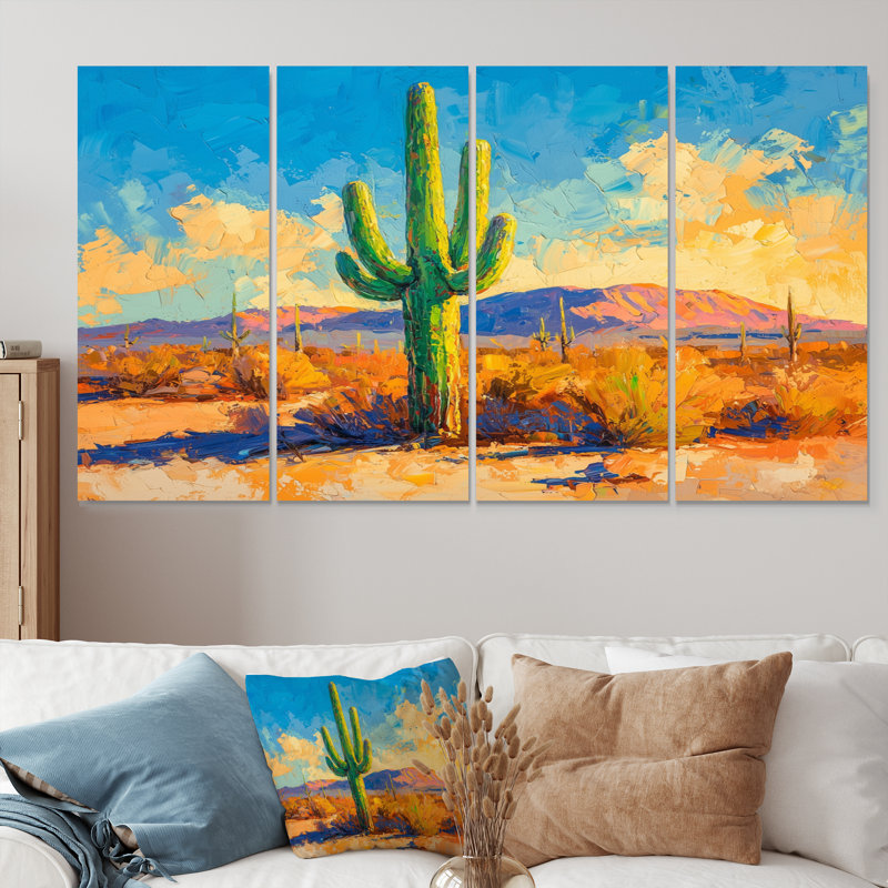 Saguaro dans la lumière II - art mural floral cactus - décoration murale traditionnelle, H 32 po x l 64 po