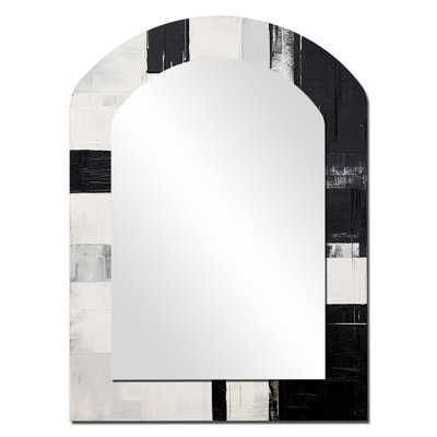 Abstract Ebony Echoes - Abstract Shapes Asymmetrical Mirror, Black Arch Decorative Wall Mirror, Printed Metal Art