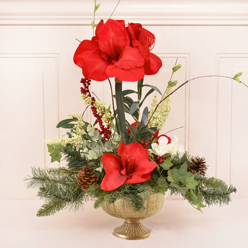 Faux Silk Amaryllis Arrangement in Vase