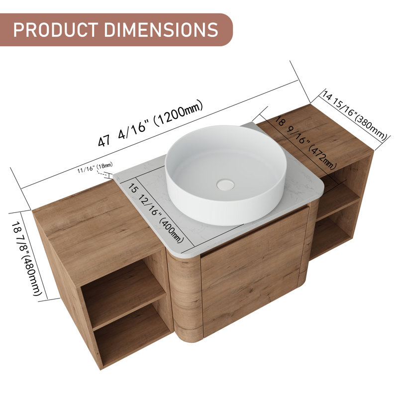 Ensemble de meuble-lavabo flottant simple 48 po avec comptoir en quartz 48 po, 48"