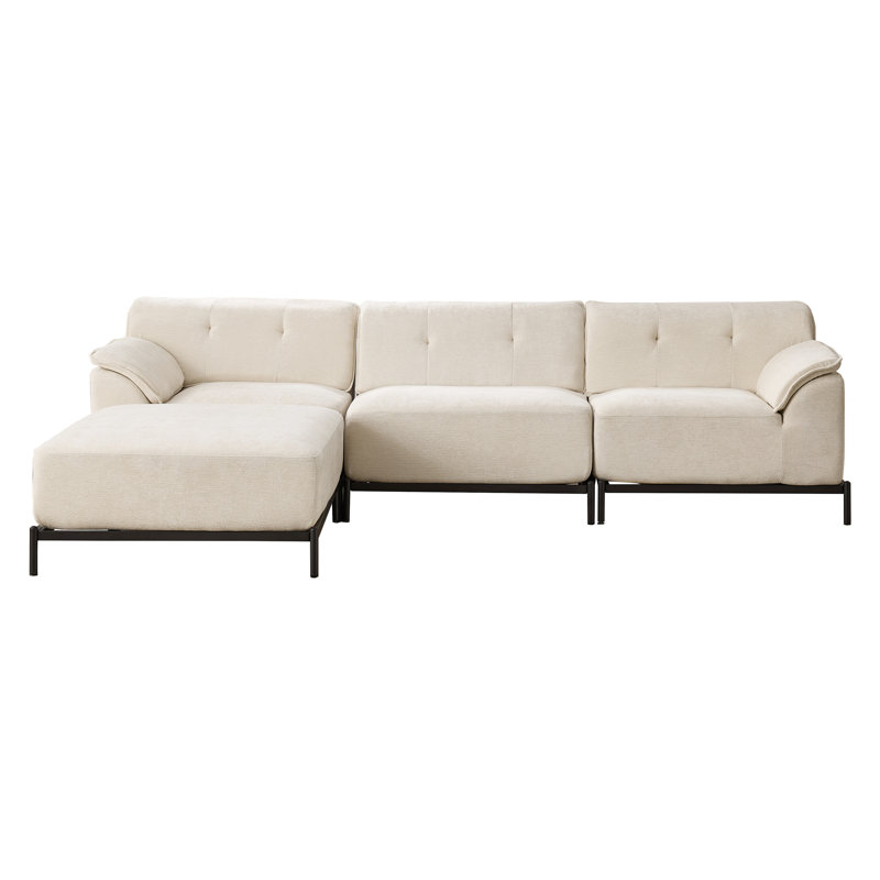 106.3" L-shape Sectional Sofa with Ottoman, Beige Chenille