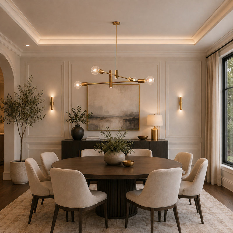 Transitional 4 Light Gold Sputnik Linear Chandelier, Brushed Bronze