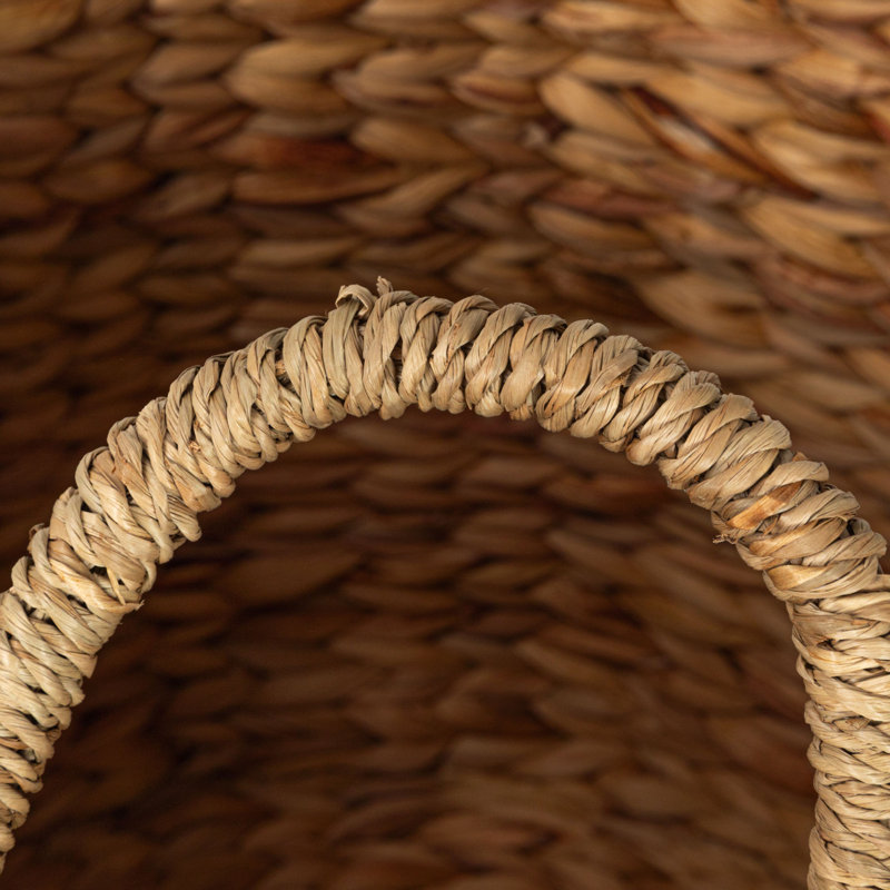 Clarabel Round Handwoven Water Hyacinth and Seagrass Basket with Handles, Natural