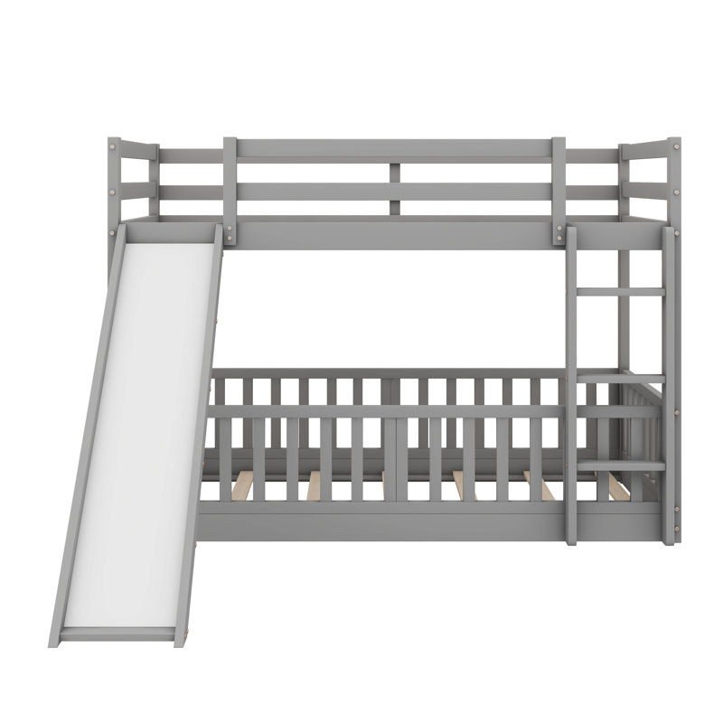 Harriet Bee Twin Over Twin Bunk Bed With Slide And Ladder, Wood Bed ...