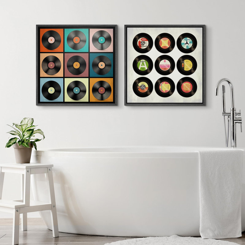 Music " Multicolor Record CD Circle Music Player Collages Illustrations Modern Contemporary Art Decor " 2 - Pieces