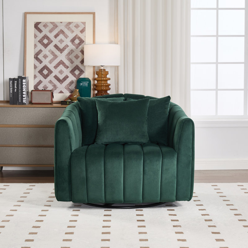 Fauteuil demi-tonneau pivotant rembourré, Velours vert