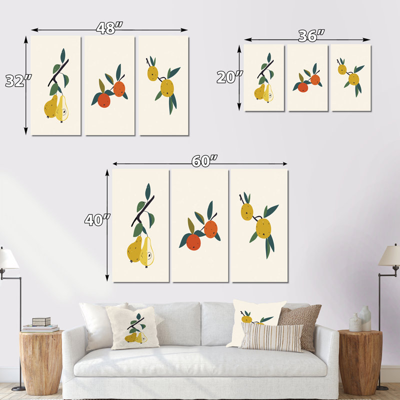 Vintage Fruits V - ensemble d'art traditionnel de 3 pièces, L 36 po x H 28 po