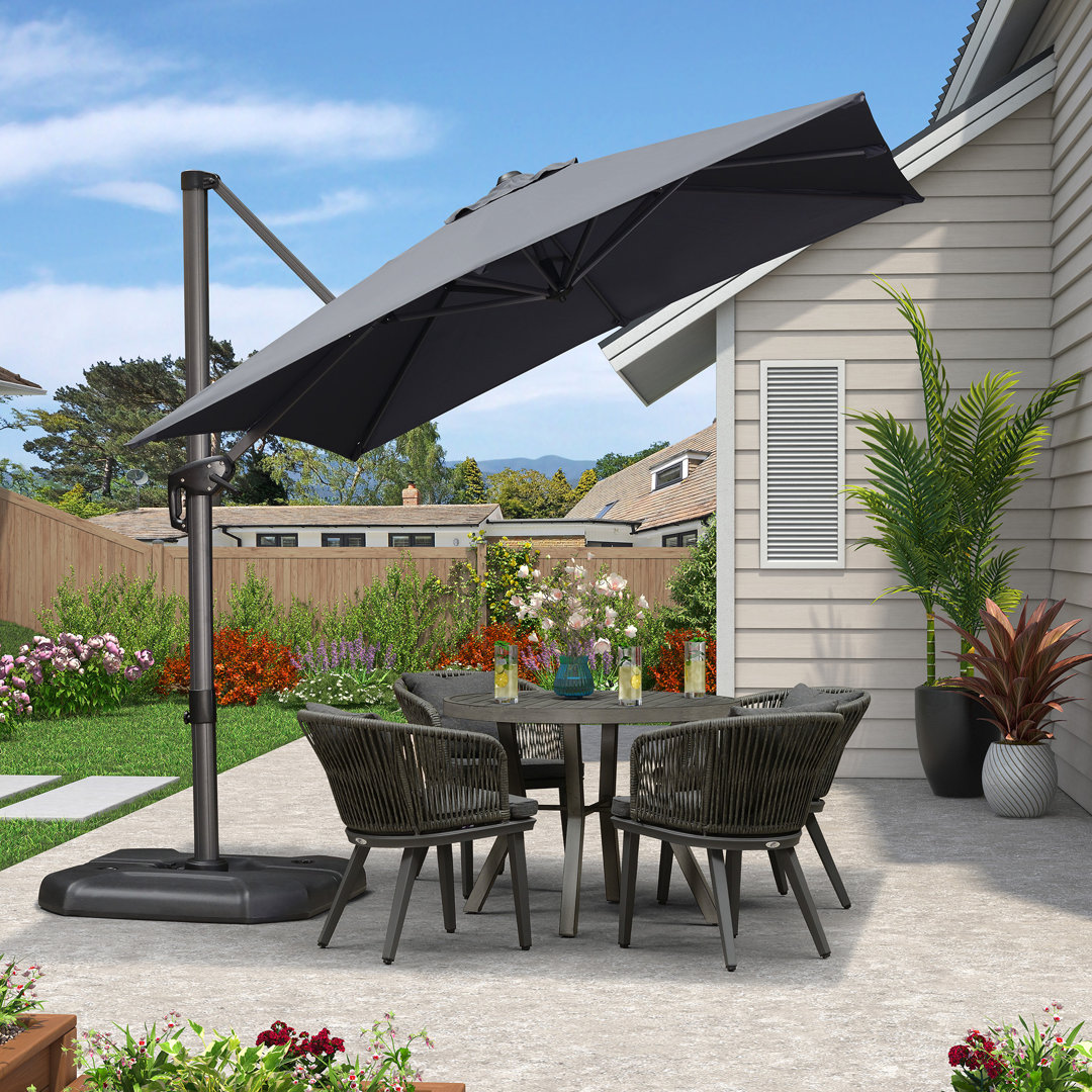 8' Square Medium Cantilever Umbrella Aluminum Offset with Base and 360-degree Rotation Purple Leaf Fabric 