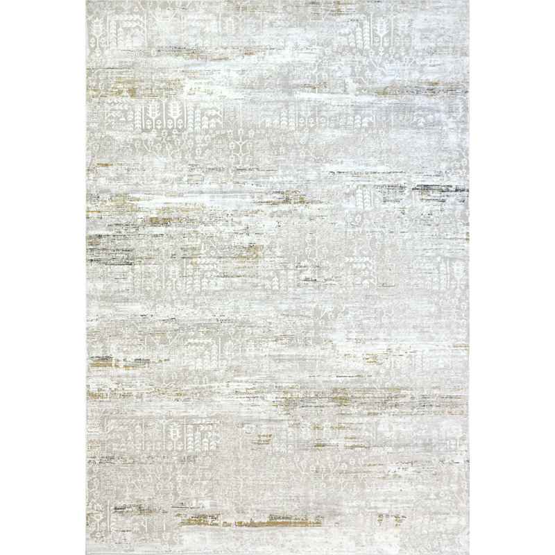 Tapis ivoire/gris zone Cyra, Rectangle 6 pi 7 po x 9 pi 6 po