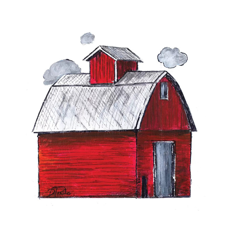 «The Red Barn» par Patricia Pinto, reproduction d'art sur toile tendue, H 12 po x l 12 po x P 0,75 po