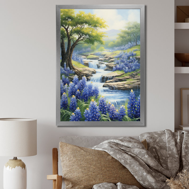 Blue Bonnets, impression romantique V - impression, H 32 po x l 16 po x P 1 po, Cadre photo argenté