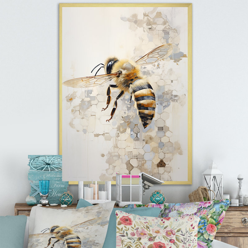 " Minimalism Buzzing Bee II ", 40" H x 30" W x 1.5" D, Gold Picture Framed