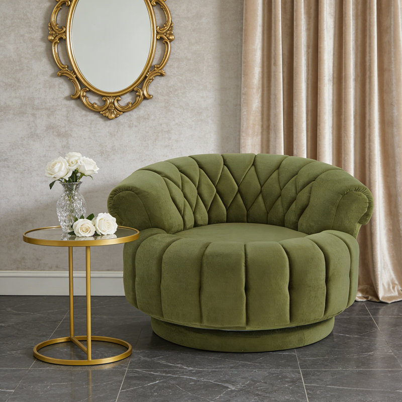 Round Swivel Accent Chair, Green