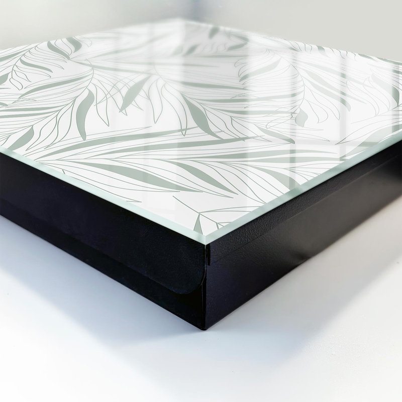 Key storage box, Opens to the left, 30x30x5, White, Leafy patterns in shades of gray, 