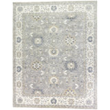 Floral Handmade Hand-Knotted Rectangle 11'10" x 14'10" Wool Area Rug in Taupe