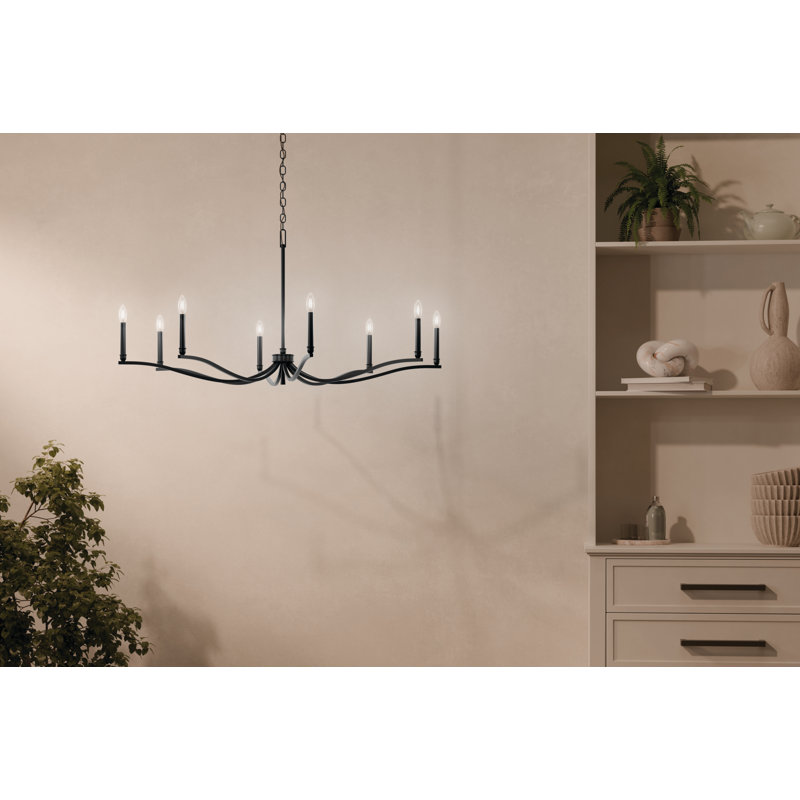 Steel Dimmable Classic / Traditional Chandelier, 25" H x 52" W x 52" D, Satin Black, 8