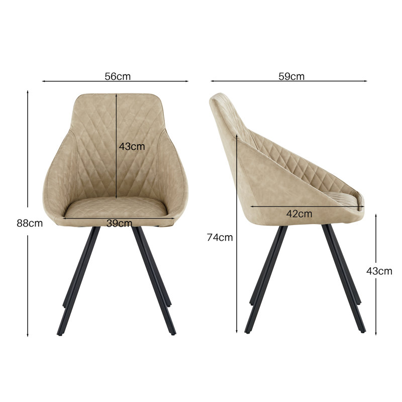43cm H Upholstered Metal Side Chair, Cream