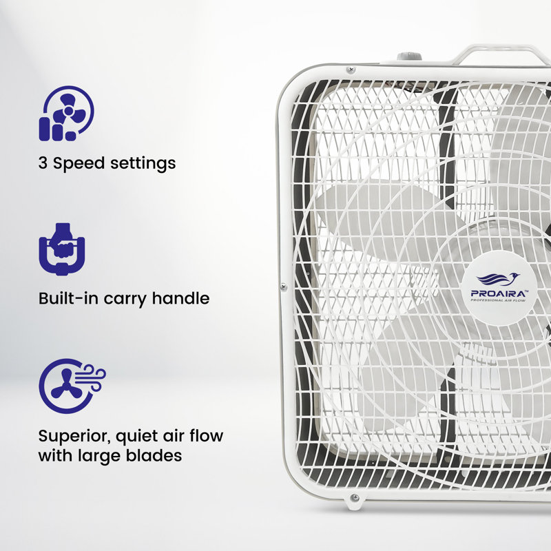 20" Box Fan With 3 Speed Control And Carry Handle