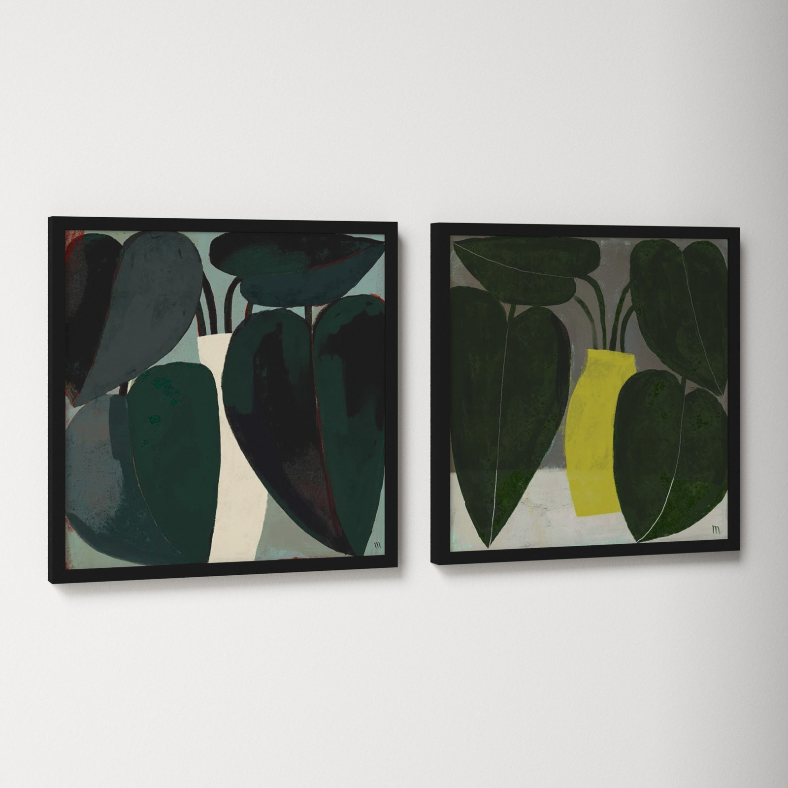 Plant "Plant" 2-Piece Painting Set, 16" H x 16" W, Black