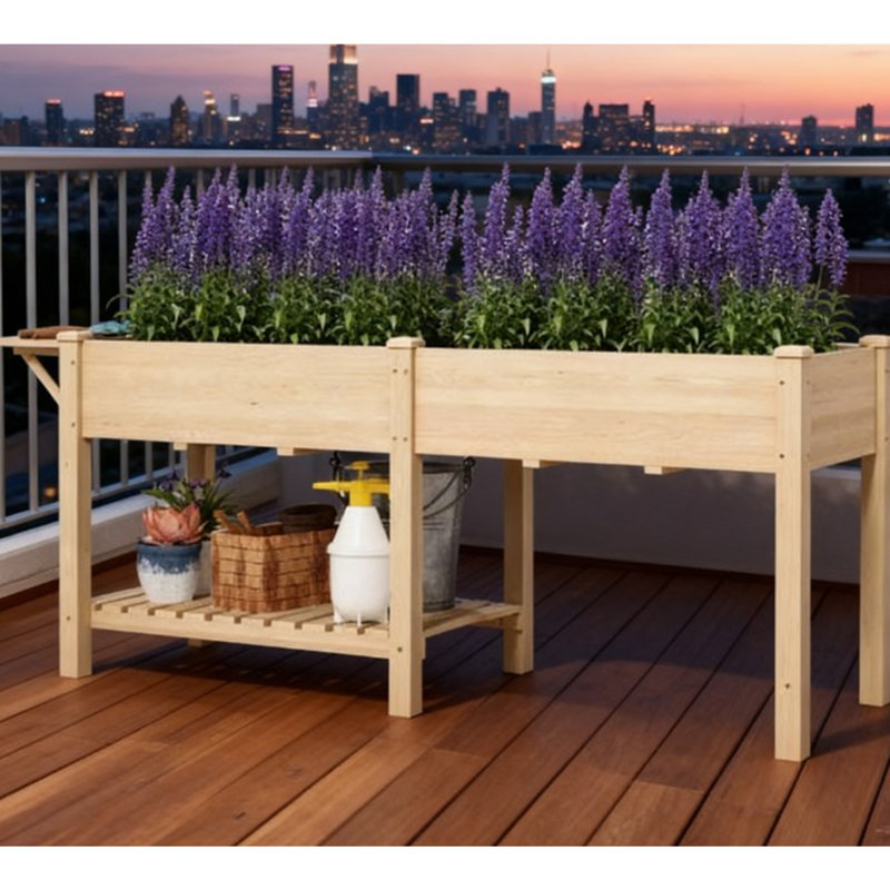 Elevated Garden Bed,Wood Raised Garden Box, Natural Wood