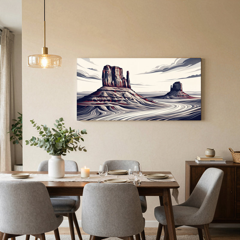 Art graphique sur toile "Formations de roches du désert en demi-teinte", L 46 po x H 24 po